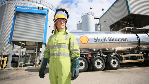 Truck driver with Shell bitumen tank