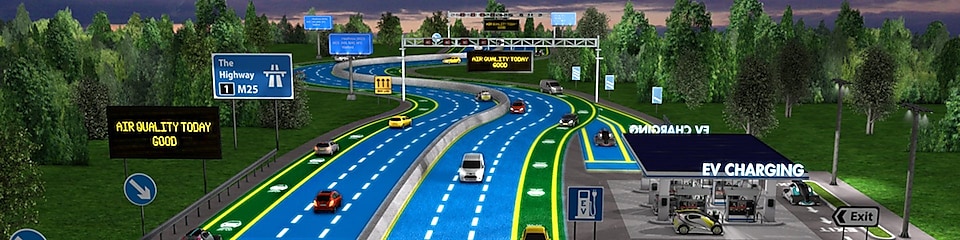 Blue colour Highway with running vehicles