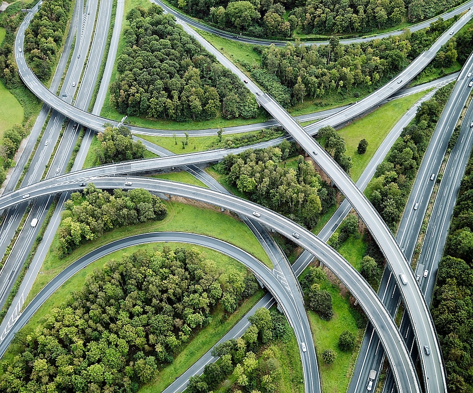 Aerial view of highway intersection, Germany