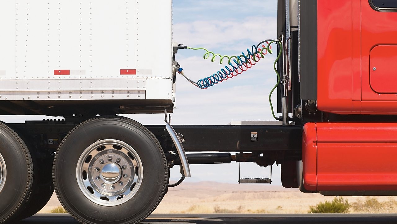 Red heavy truck standing