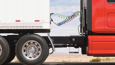 Red heavy truck standing