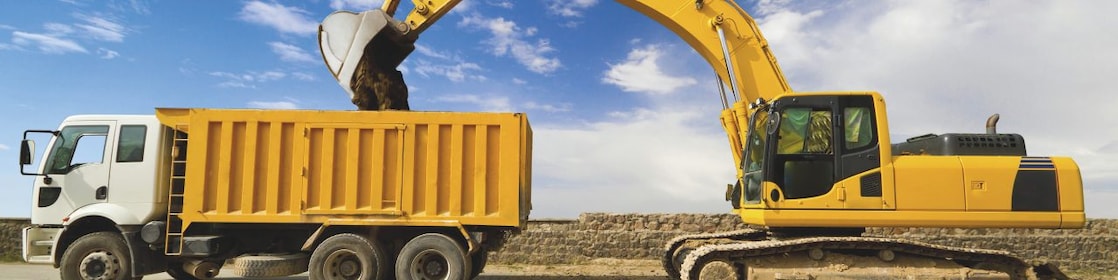Excavator loading dumper truck