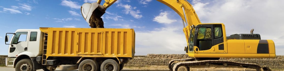 Excavator loading dumper truck