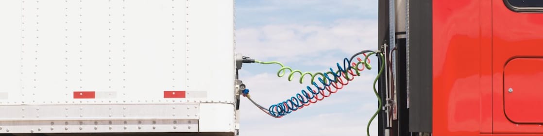 Red heavy truck standing