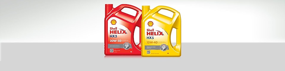 Deux bidons d’huile moteur minérale Shell Helix