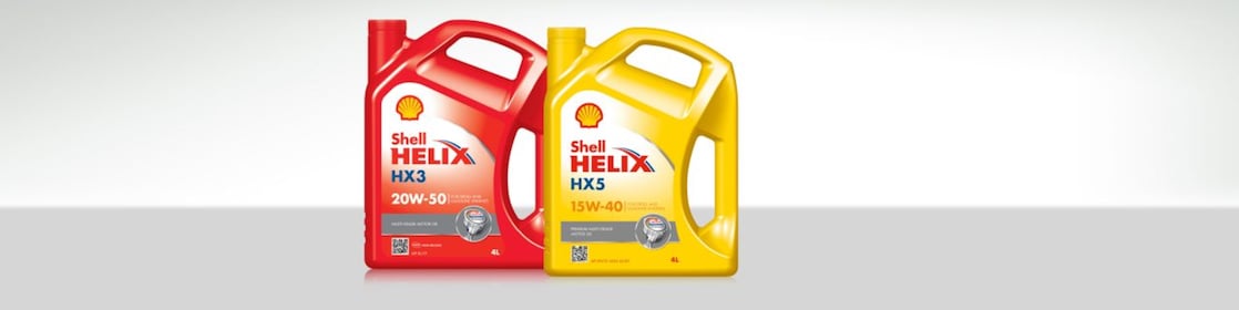 Deux bidons d’huile moteur minérale Shell Helix
